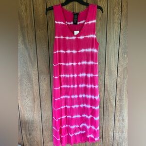 Design History Women’s Large Pink and White Tie-Dye Maxi Dress NWT